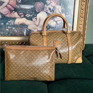 Vintage Celine Macadam Boston Bag and Matching Toiletry Pouch Set Bundle-  AS-IS
